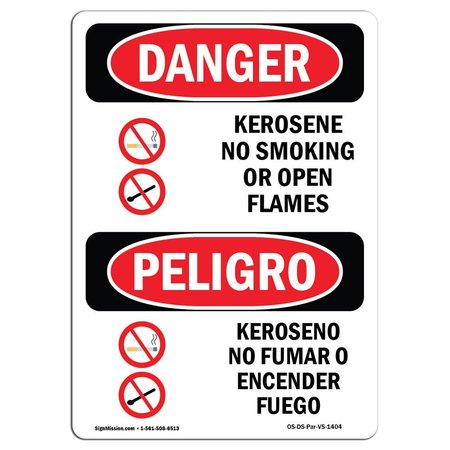 SIGNMISSION Safety Sign, OSHA, 18" Height, Aluminum, Kerosene No Smoking Or Open Flames Spanish OS-DS-A-1218-VS-1404